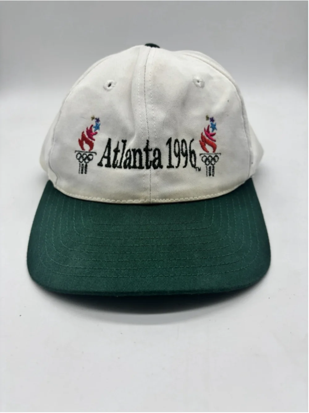 The Game Hat Atlanta 1996 Olympics Men OSFA White Green Snapback Vintage 90s
